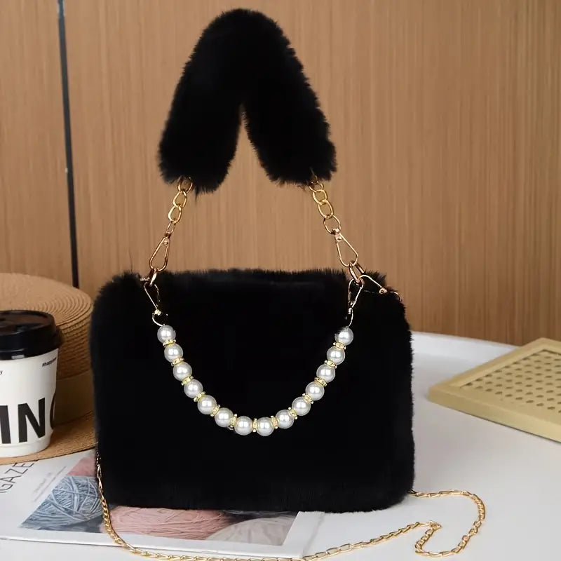 New Style Pearl Chain Plush Bag