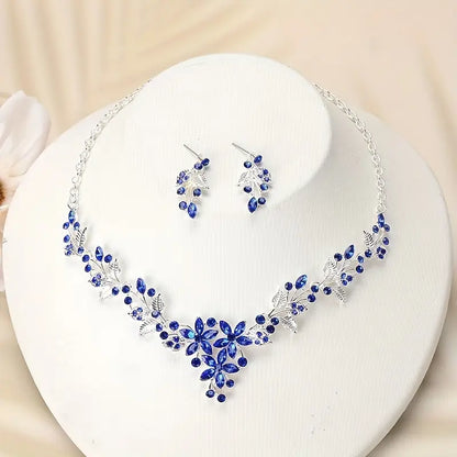 Elegant Floral Jewelry Set with Sparkling Rhinestones.