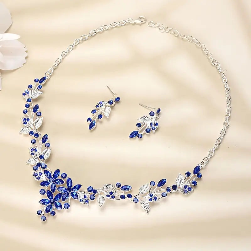 Elegant Floral Jewelry Set with Sparkling Rhinestones.