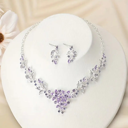 Elegant Floral Jewelry Set with Sparkling Rhinestones.