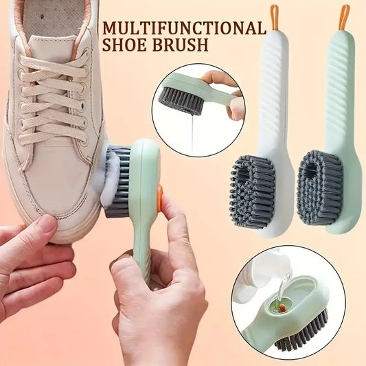 Ergonomic Long-Handle Shoe Brush with Built-In Soap Dispenser