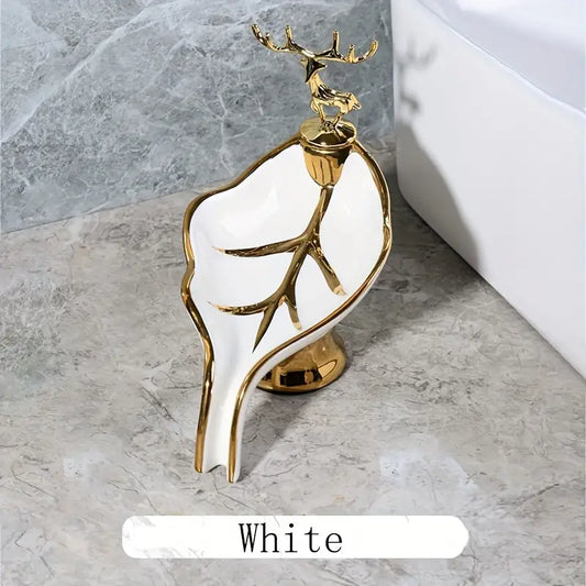 1pc, Light Luxury Ceramic Soap Dish With Drain.