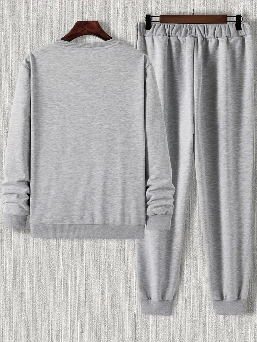 Men's Fleece Printed Sweatshirt Track Suit - 2 Pcs in Grey